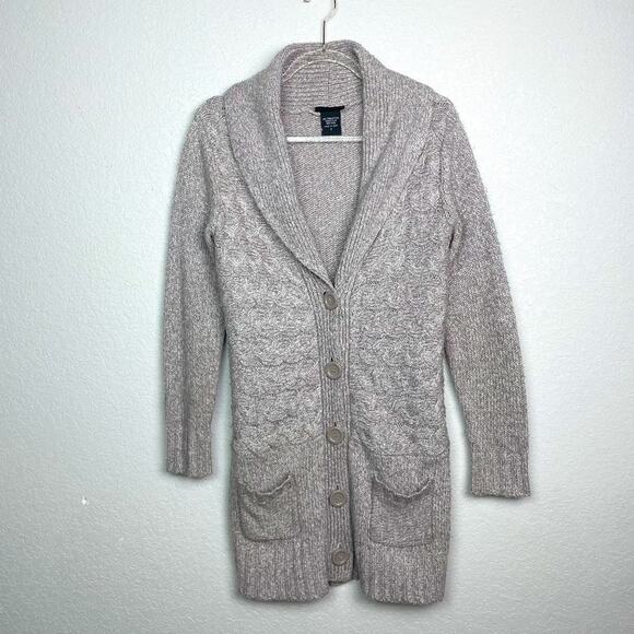 IT'S OUR TIME Taupe Tunic Length Button Down Cardigan Size S - Picture 1 of 9